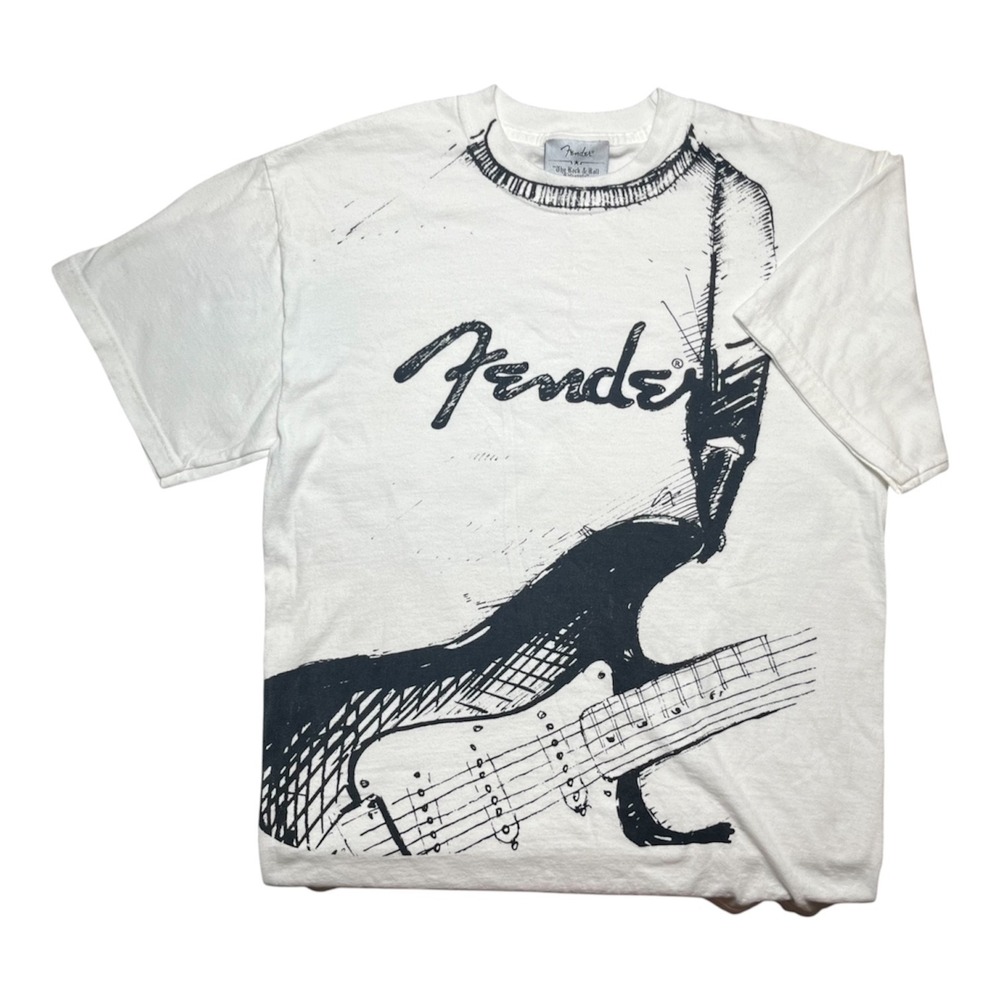 Vintage Mens M Fender All-Over Print Sketch Graphic T-Shirt Y2K Era Boxy -2252